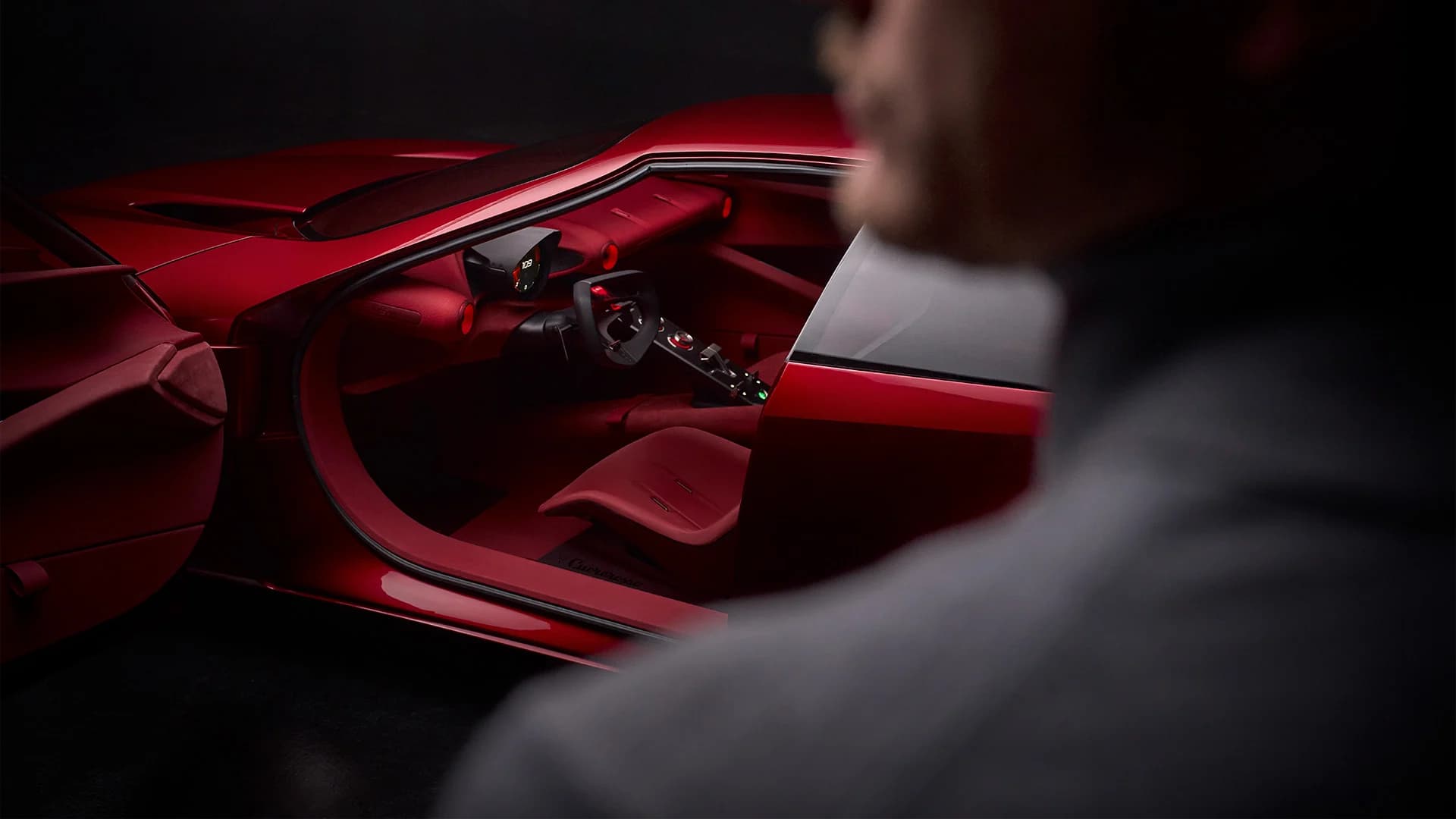 Abitacolo del concept Alfa Romeo Cuorerosso con Cannocchiale e Magma Display