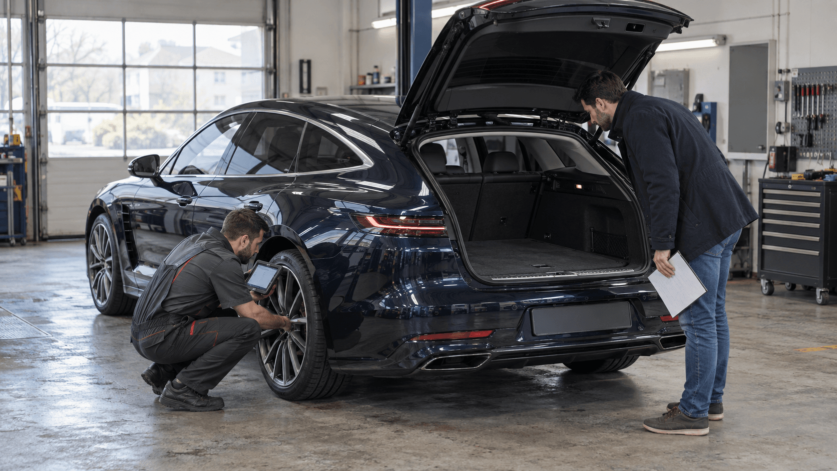 Premium liftback inspected in a workshop before purchase