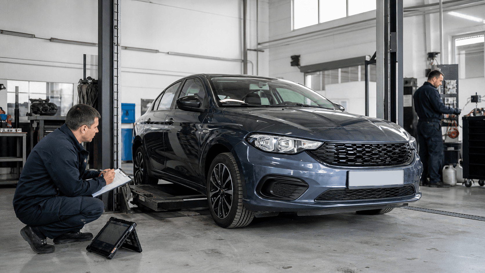 Used Fiat Tipo inspected in a workshop before purchase