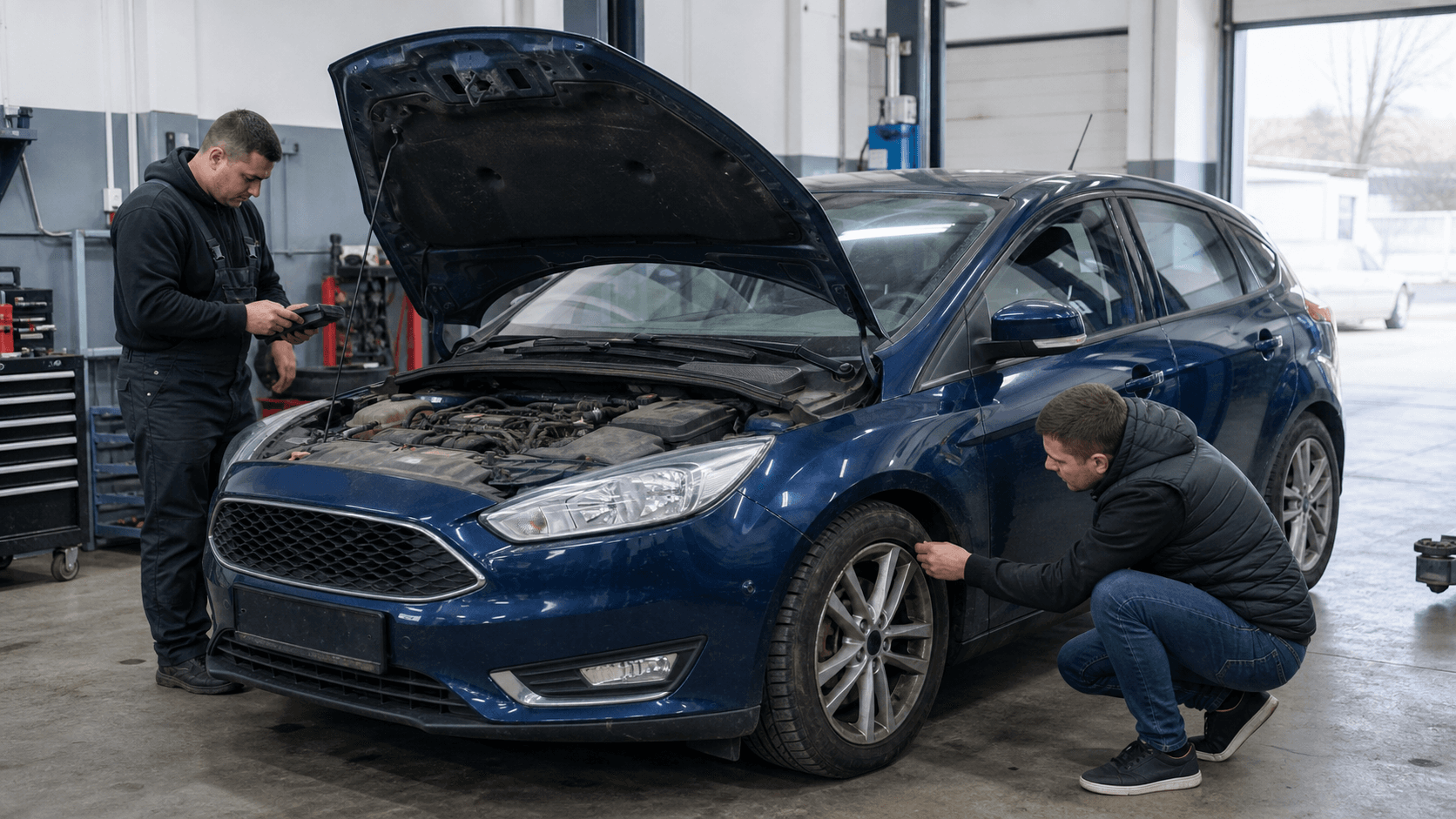 Ford Focus second-hand verificat într-un service înainte de cumpărare