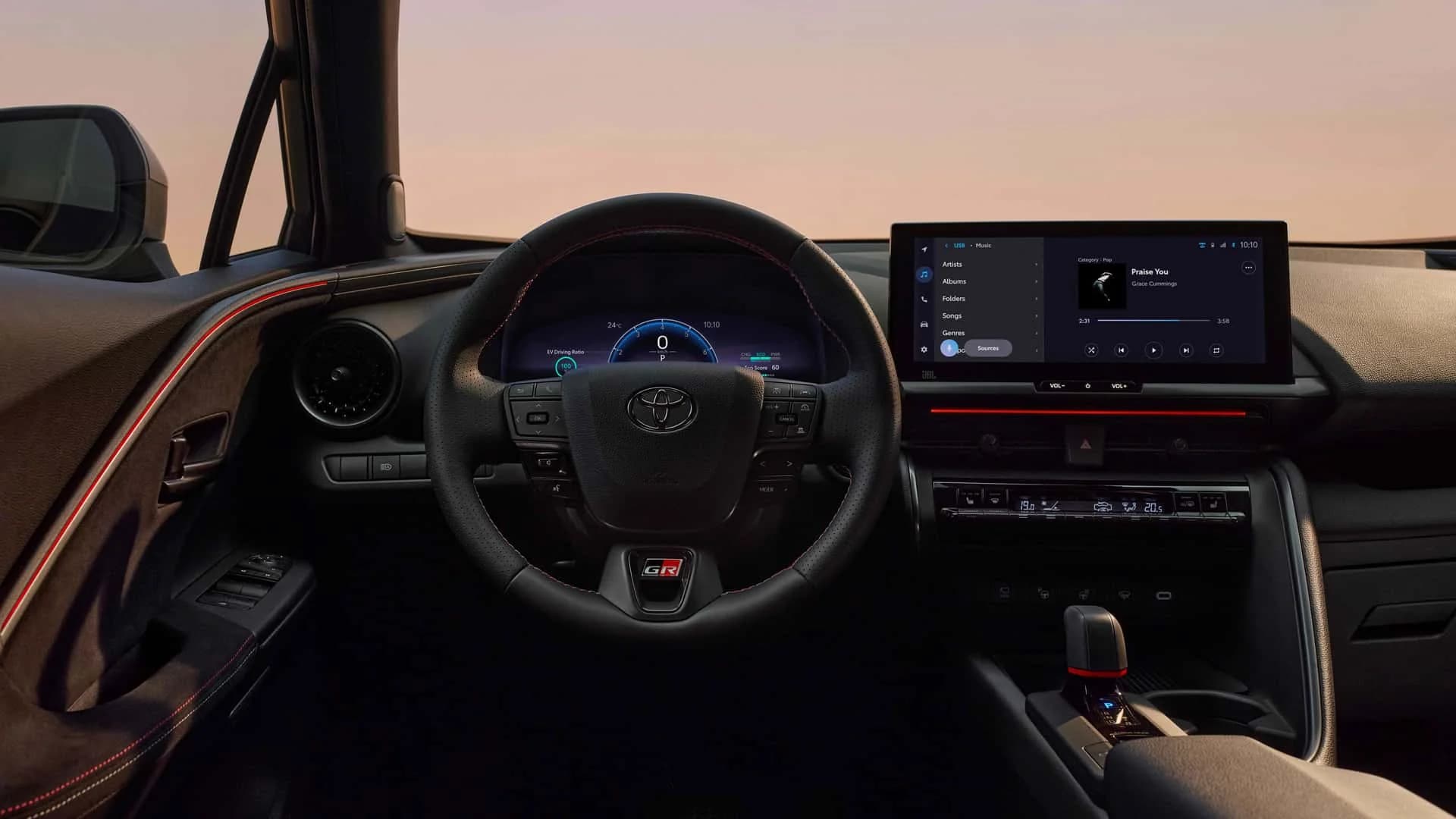 Toyota C-HR văzut din lateral, cu mânerul ușii spate integrat în zona stâlpului C