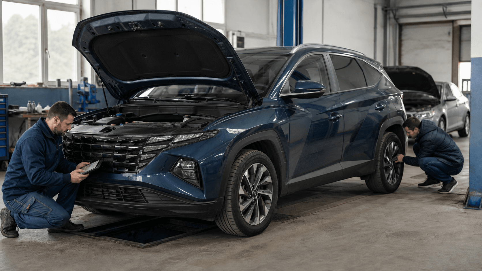 Hyundai Tucson second-hand verificat într-un service înainte de cumpărare