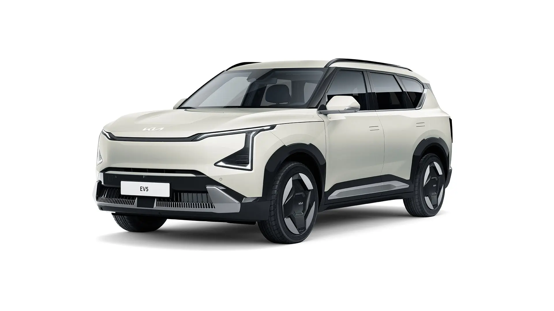 Elektrischer Kia EV5 in der Front-Dreiviertelansicht