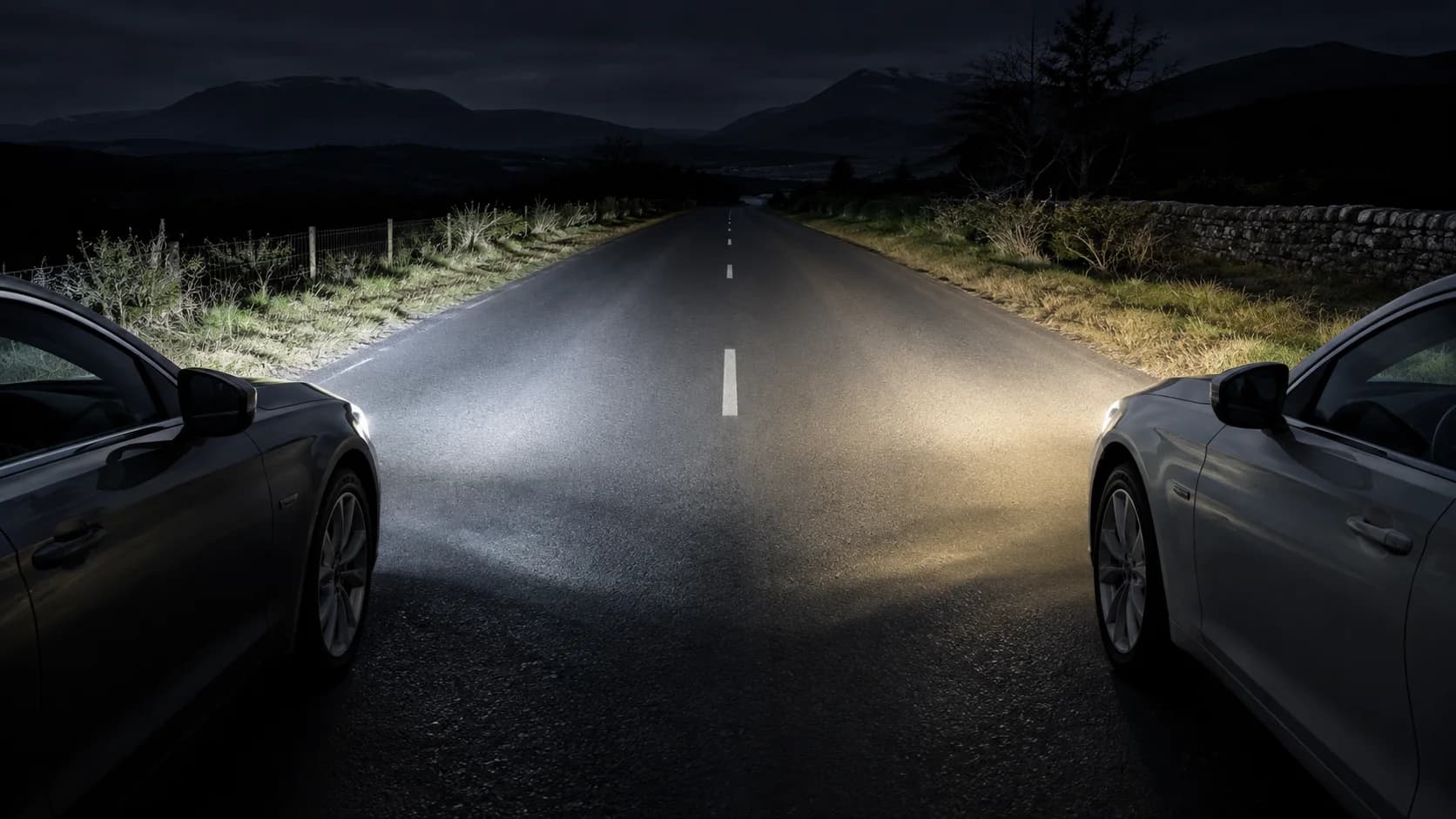 Close-up of a modern car's headlight, showcasing the intricate design of its LED elements.