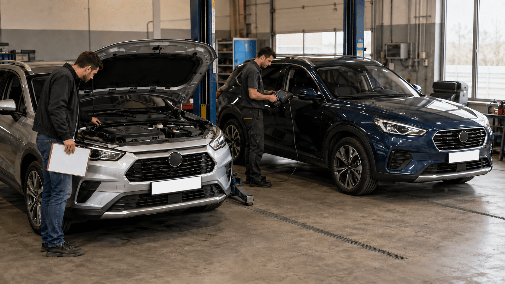 Used Mercedes-Benz GLA inspected in a workshop before purchase