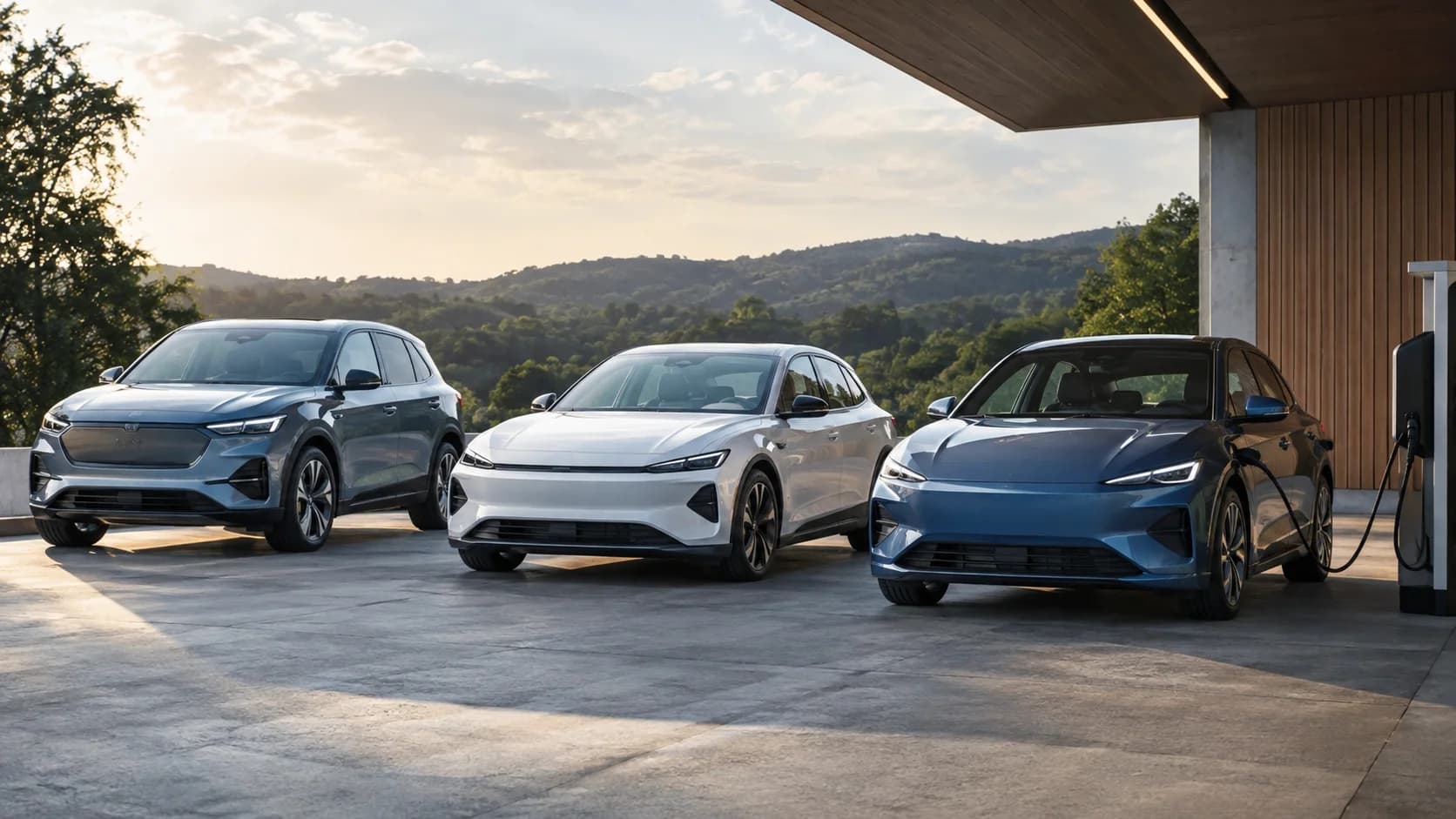 A graphic comparing the powertrain layouts and charging methods of mild hybrid, full hybrid, and plug-in hybrid vehicles.