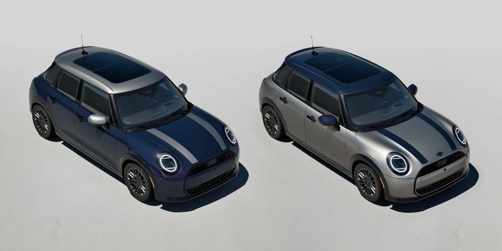 Două Mini Cooper S Rooftop Edition, culori inversate albastru și argintiu