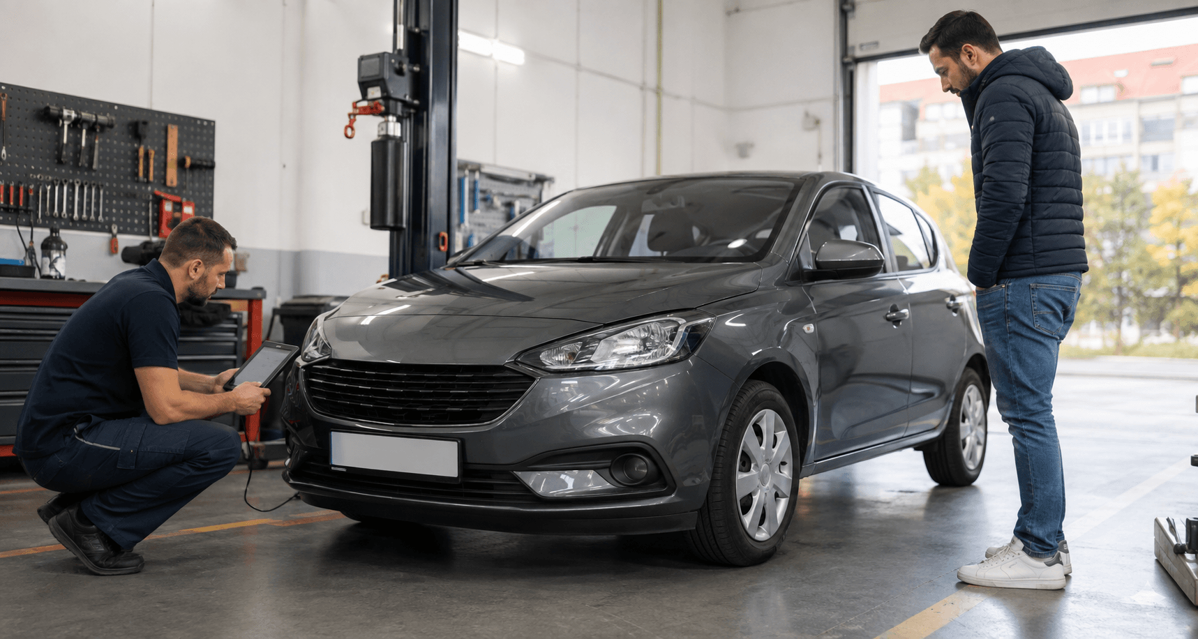 Used Opel Corsa inspected in a workshop before purchase