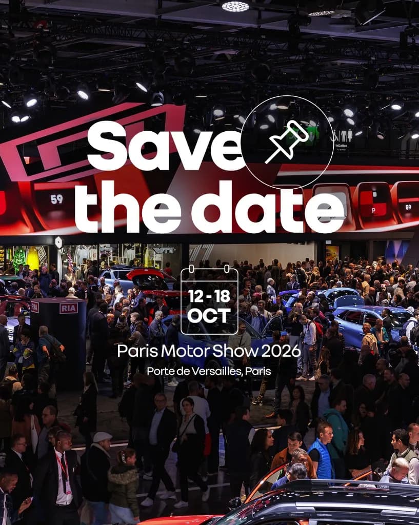 Werbegrafik des Mondial de l'Auto 2026 mit den Daten 12.–18. Oktober an der Porte de Versailles