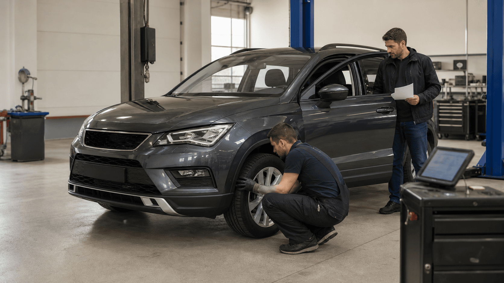 Used SEAT Ateca inspected in a workshop before purchase