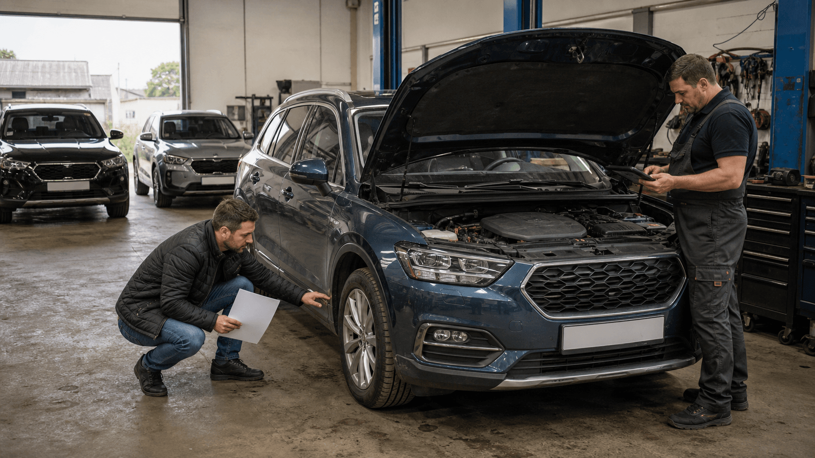 SUV premium second-hand verificat într-un service înainte de cumpărare