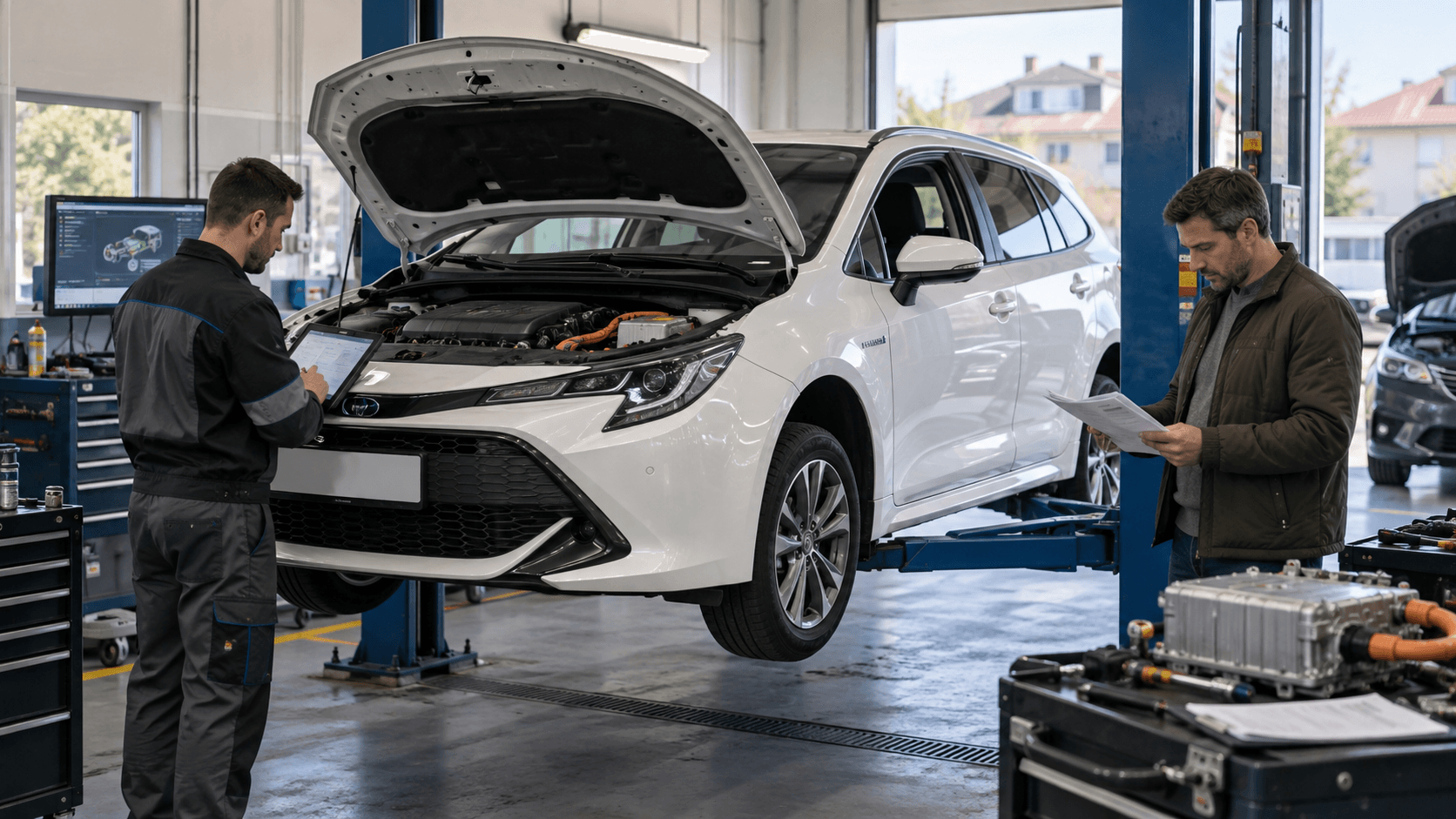 Used Toyota Auris inspected in a workshop before purchase