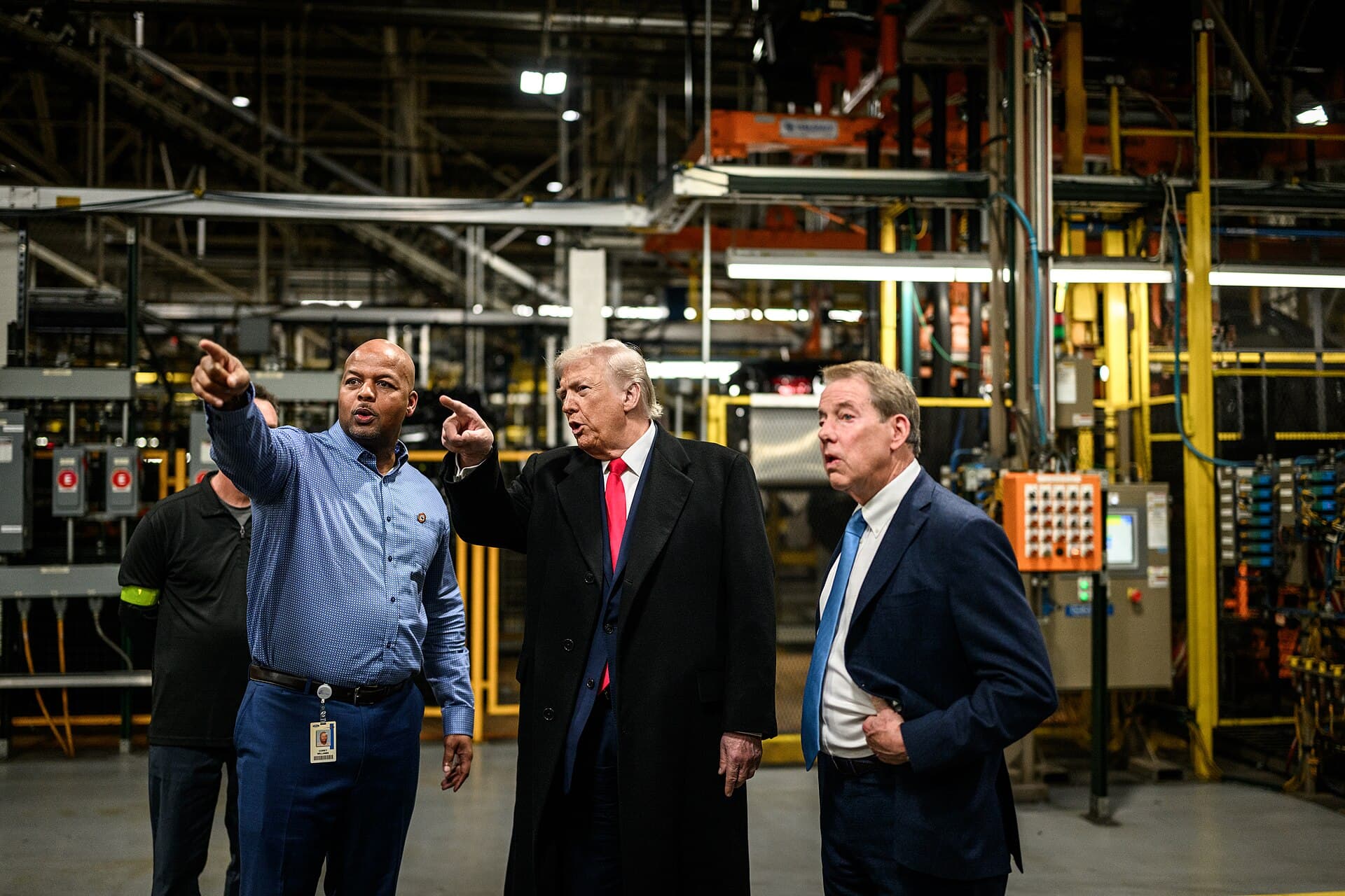Donald Trump in a Ford car plant in the United States