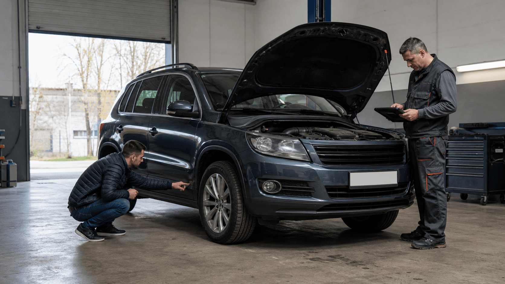 Volkswagen Tiguan second-hand verificat într-un service înainte de cumpărare