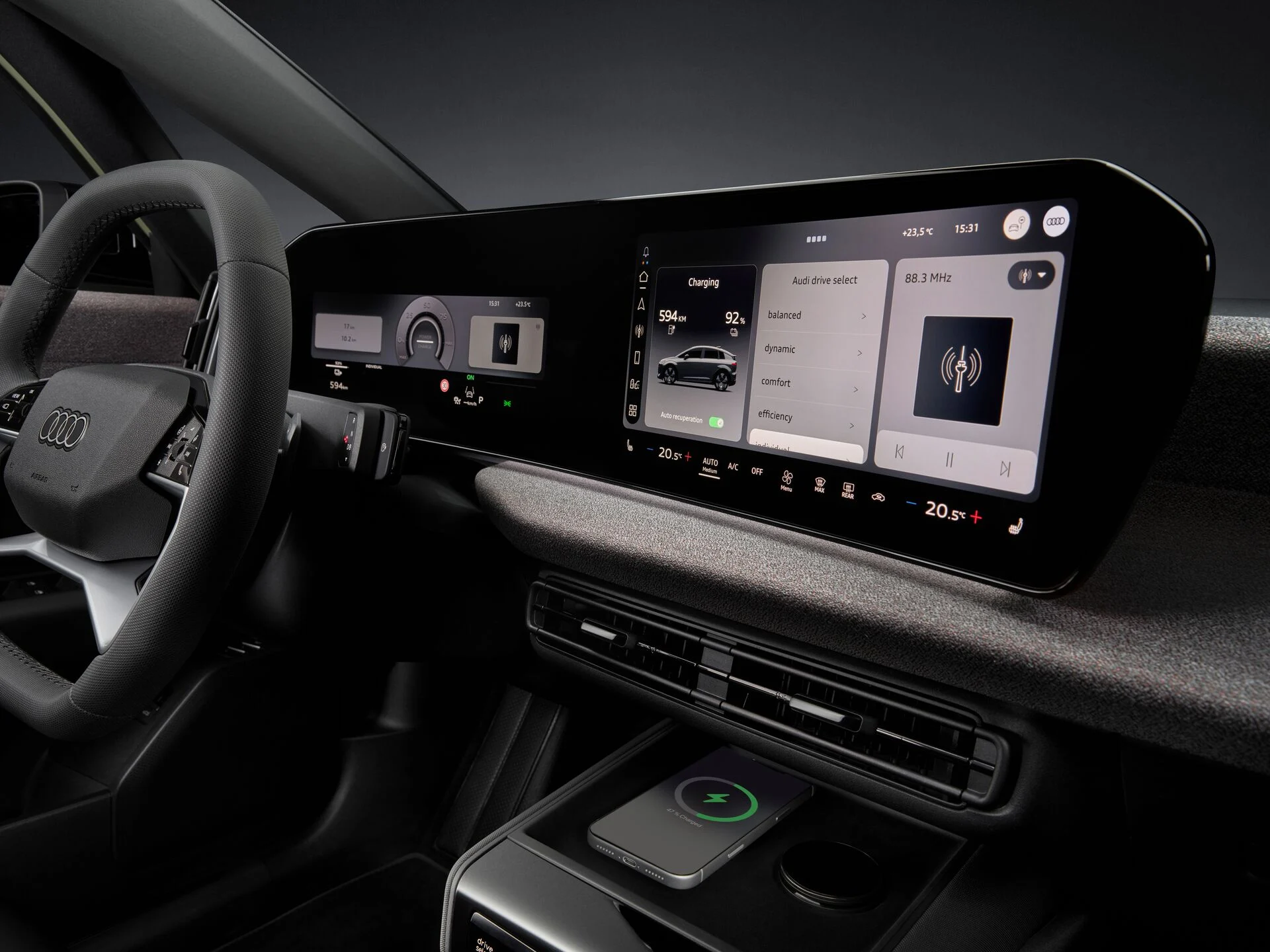 Las pantallas y la consola central del nuevo Audi A2 e-tron