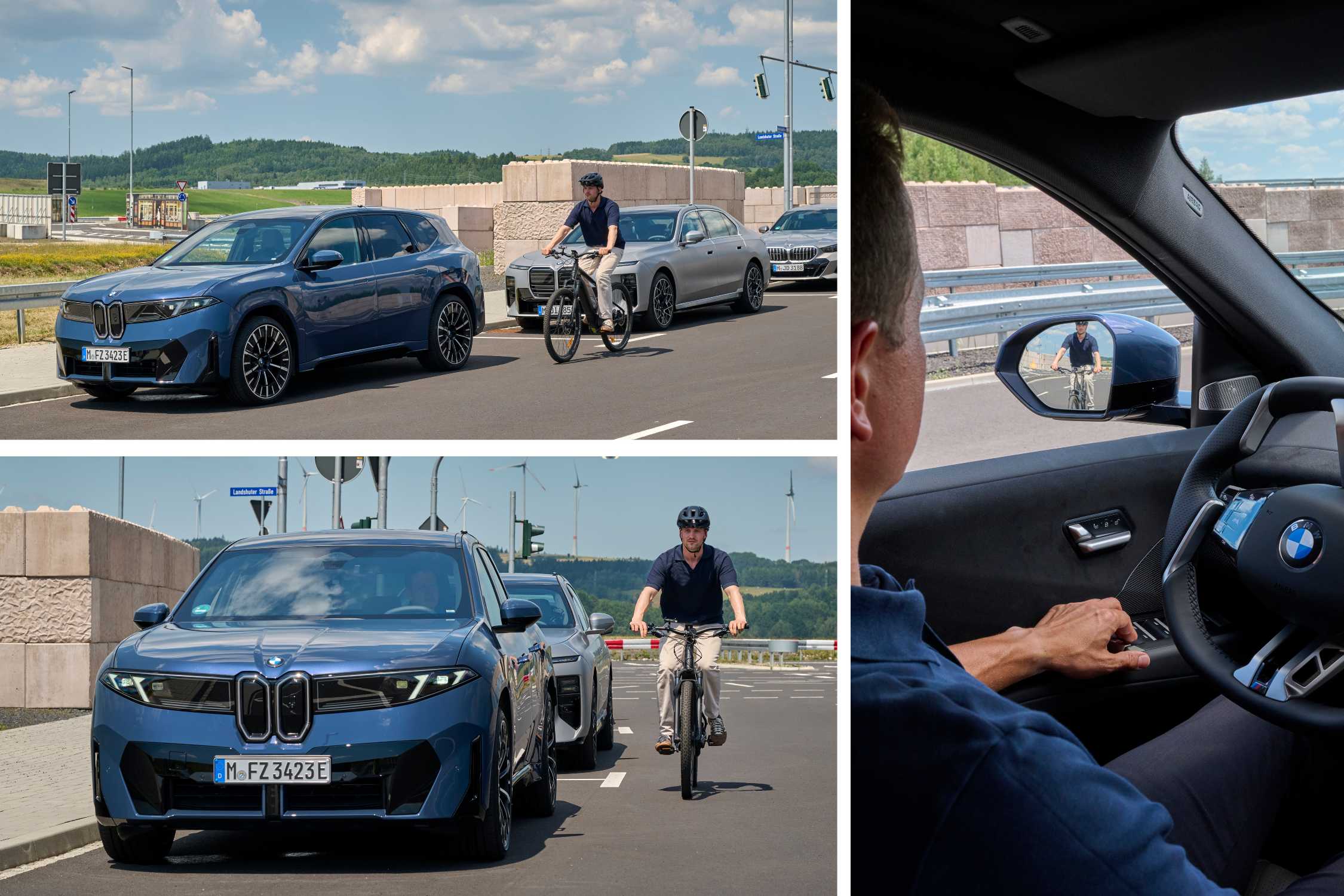 Collage BMW con escenarios de detección de ciclistas y asistencia a la conducción