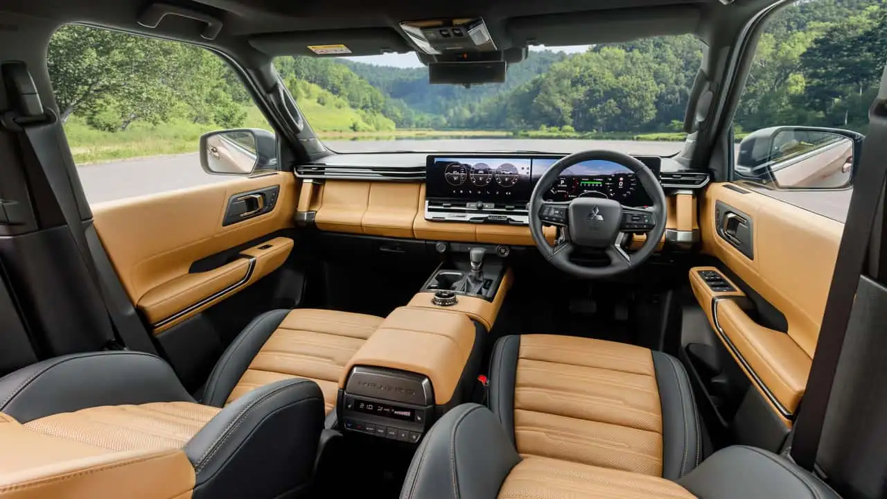 El interior del nuevo Mitsubishi Pajero 2027, con dos pantallas y tres filas de asientos