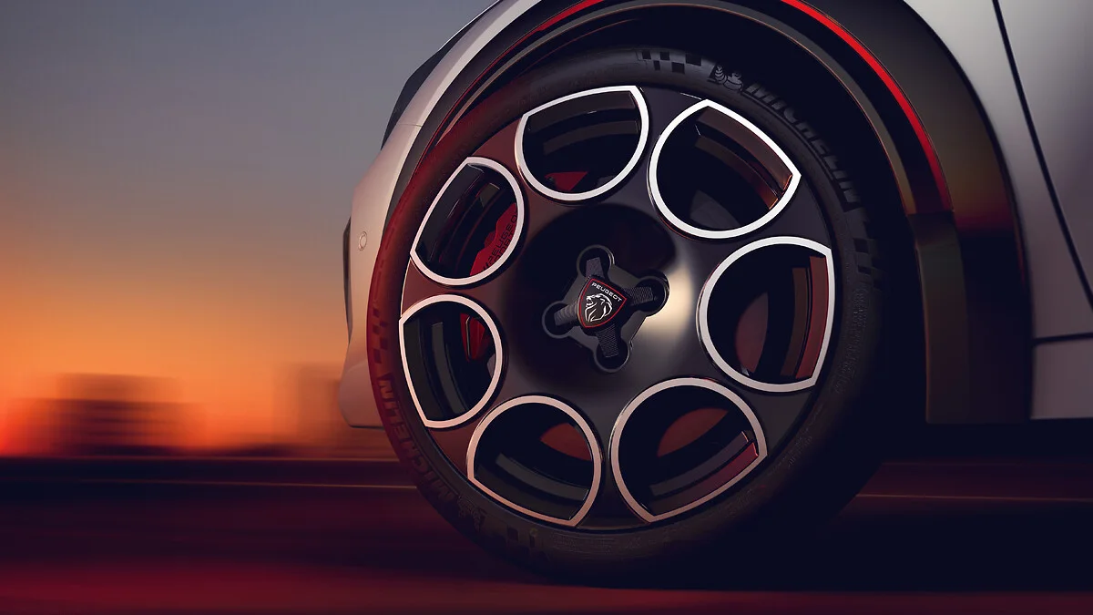 Peugeot E-208 GTi 18-inch wheel and red front brake caliper