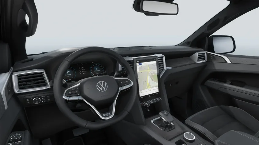 Habitáculo del Volkswagen Amarok Dark Label, con instrumentación digital y pantalla multimedia vertical